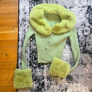Green fluffy cardigan